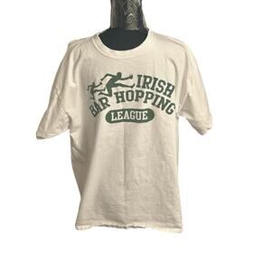 Irish Bar Hopping League XL T-Shirt‎ White And Green Funny T-Shirt